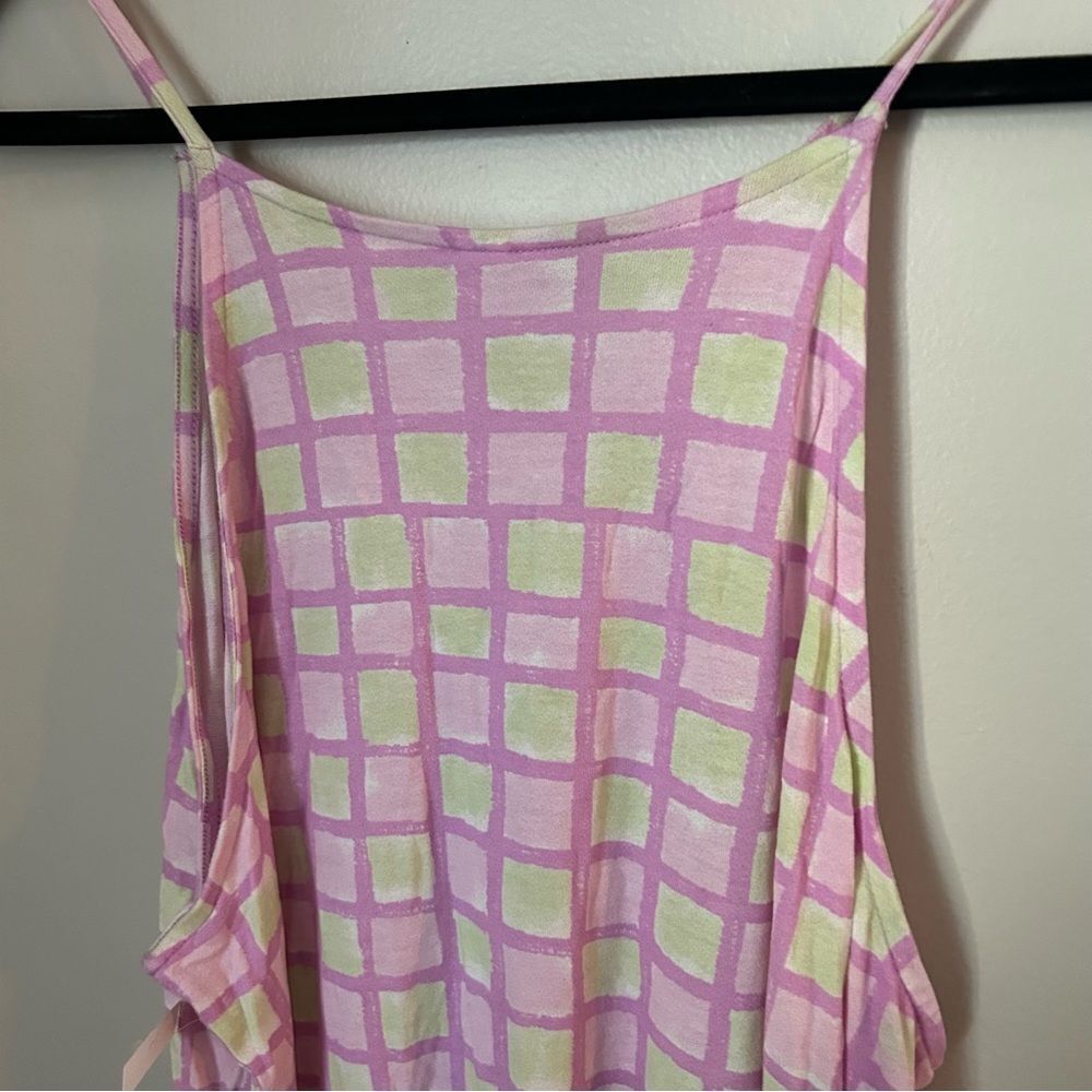 BP Dress Midi Sun Dress Grid Pink Purple Green White Lettuce Edge Casual Summer - Picture 7 of 11